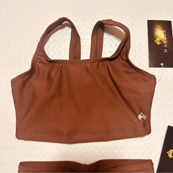 Mariia Crown dance set outfit crop top and brief chocolate brown 2 piece CM NWT - Picture 3 of 9